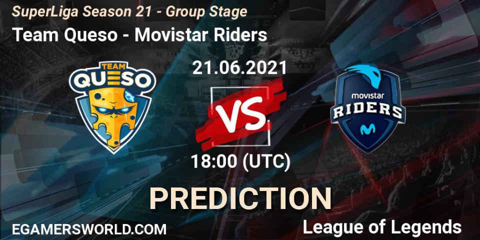 Pronósticos Team Queso - Movistar Riders. 21.06.2021 at 20:15. SuperLiga Season 21 - Group Stage - LoL