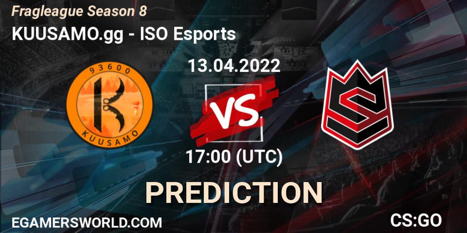 Pronósticos KUUSAMO.gg - ISO Esports. 13.04.2022 at 17:00. Fragleague Season 8 - Counter-Strike (CS2)