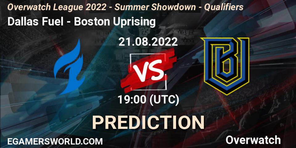 Pronósticos Dallas Fuel - Boston Uprising. 21.08.22. Overwatch League 2022 - Summer Showdown - Qualifiers - Overwatch