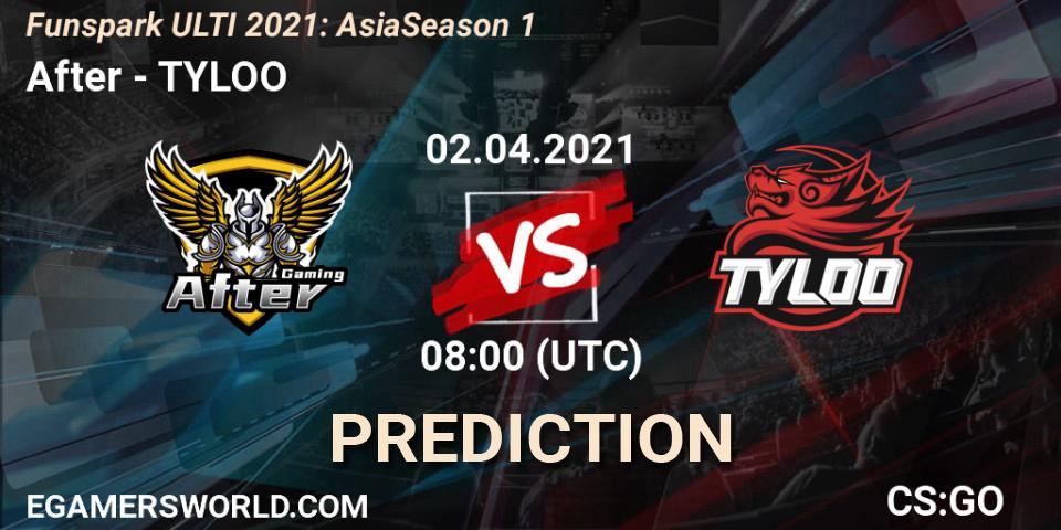 Pronósticos After - TYLOO. 02.04.2021 at 07:35. Funspark ULTI 2021: Asia Season 1 - Counter-Strike (CS2)