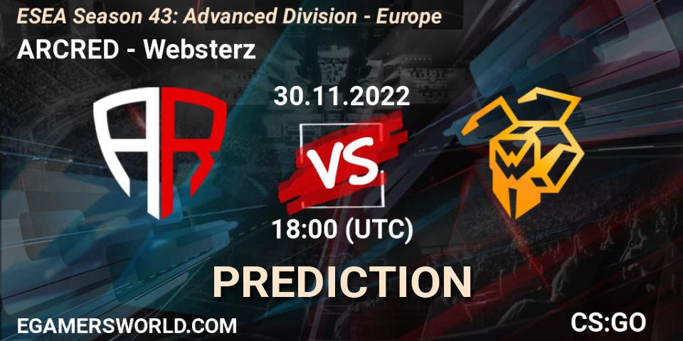 Pronósticos ARCRED - Websterz. 30.11.22. ESEA Season 43: Advanced Division - Europe - CS2 (CS:GO)