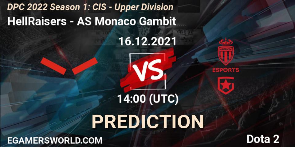 Pronósticos HellRaisers - AS Monaco Gambit. 16.12.2021 at 14:57. DPC 2022 Season 1: CIS - Upper Division - Dota 2