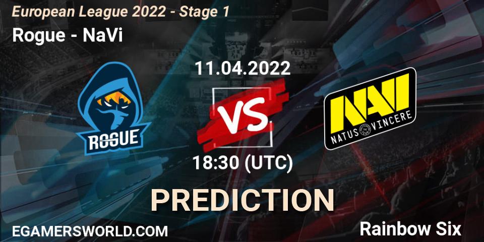 Pronósticos Rogue - NaVi. 11.04.2022 at 18:30. European League 2022 - Stage 1 - Rainbow Six