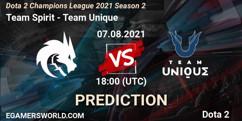 Pronósticos Team Spirit - Team Unique. 07.08.2021 at 17:59. Dota 2 Champions League 2021 Season 2 - Dota 2
