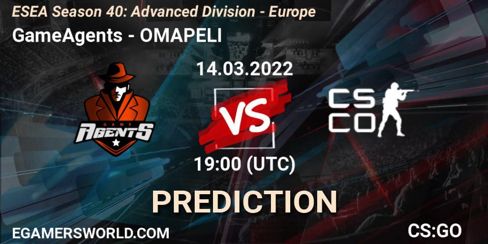 Pronósticos GameAgents - OMAPELI. 14.03.2022 at 19:00. ESEA Season 40: Advanced Division - Europe - Counter-Strike (CS2)