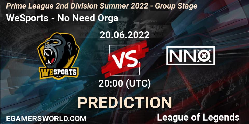 Pronósticos WeSports - No Need Orga. 20.06.2022 at 20:00. Prime League 2nd Division Summer 2022 - Group Stage - LoL