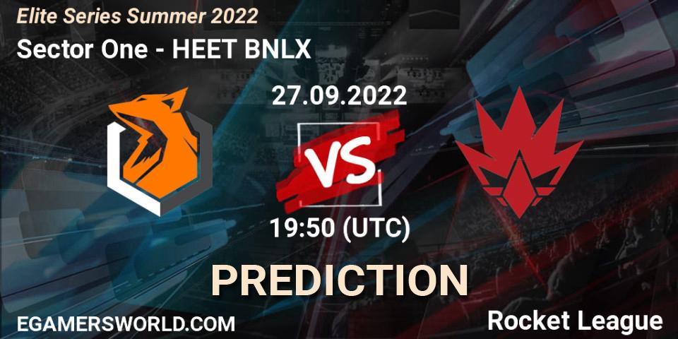 Pronósticos Sector One - HEET BNLX. 27.09.2022 at 19:50. Elite Series Summer 2022 - Rocket League