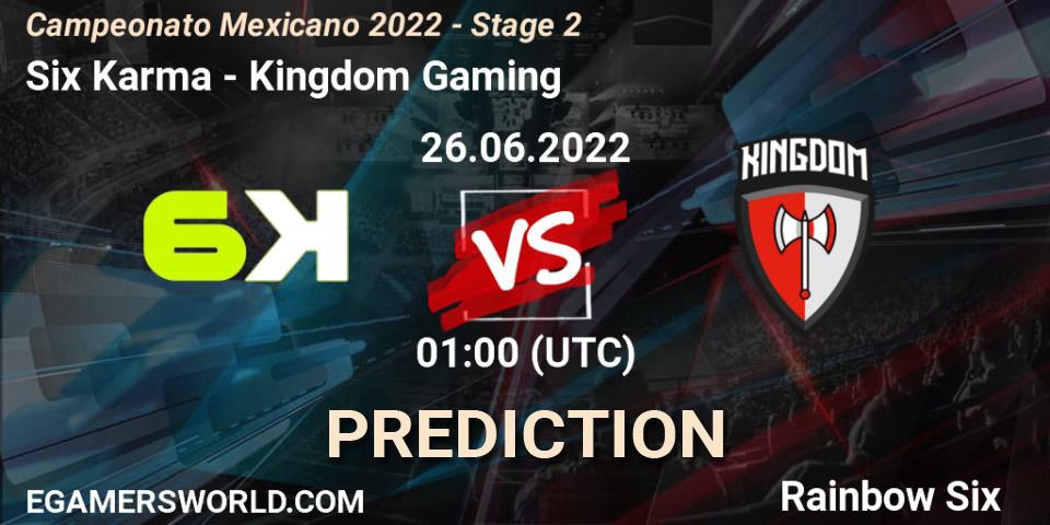 Pronósticos Six Karma - Kingdom Gaming. 26.06.2022 at 01:00. Campeonato Mexicano 2022 - Stage 2 - Rainbow Six