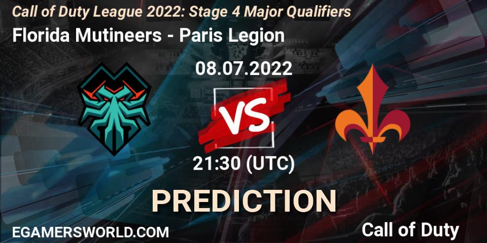 Pronósticos Florida Mutineers - Paris Legion. 08.07.2022 at 21:30. Call of Duty League 2022: Stage 4 - Call of Duty