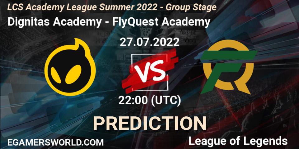 Pronósticos Dignitas Academy - FlyQuest Academy. 27.07.2022 at 22:00. LCS Academy League Summer 2022 - Group Stage - LoL