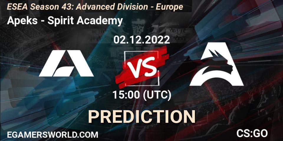 Pronósticos Apeks - Spirit Academy. 02.12.22. ESEA Season 43: Advanced Division - Europe - CS2 (CS:GO)