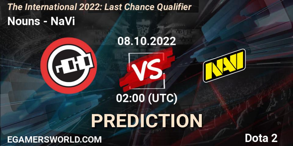 Pronósticos Nouns - NaVi. 08.10.22. The International 2022: Last Chance Qualifier - Dota 2
