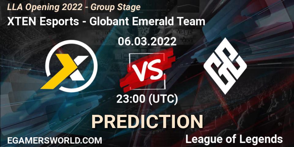 Pronósticos XTEN Esports - Globant Emerald Team. 06.03.2022 at 23:00. LLA Opening 2022 - Group Stage - LoL