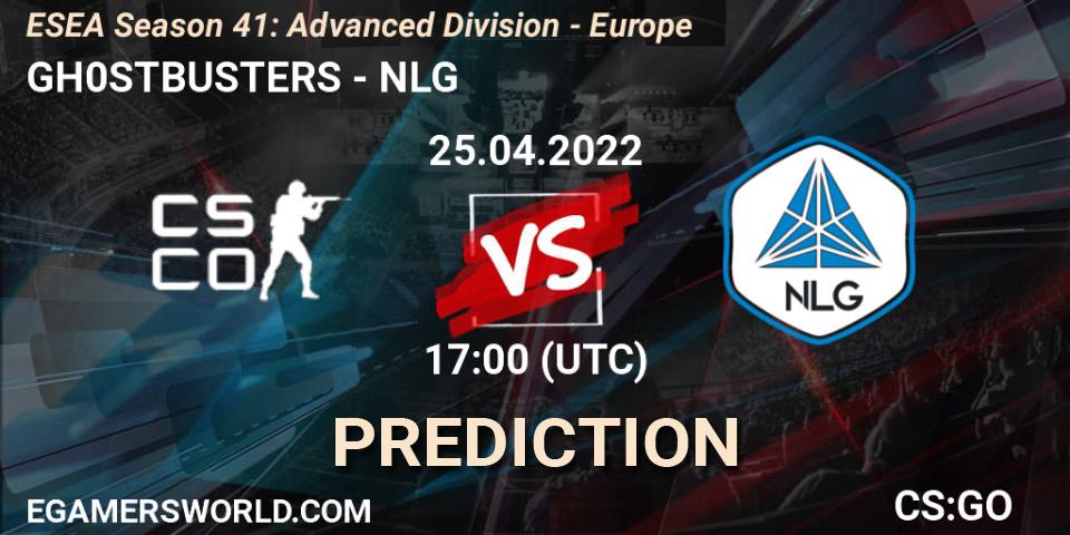 Pronósticos GH0STBUSTERS - NLG. 25.04.2022 at 17:00. ESEA Season 41: Advanced Division - Europe - Counter-Strike (CS2)