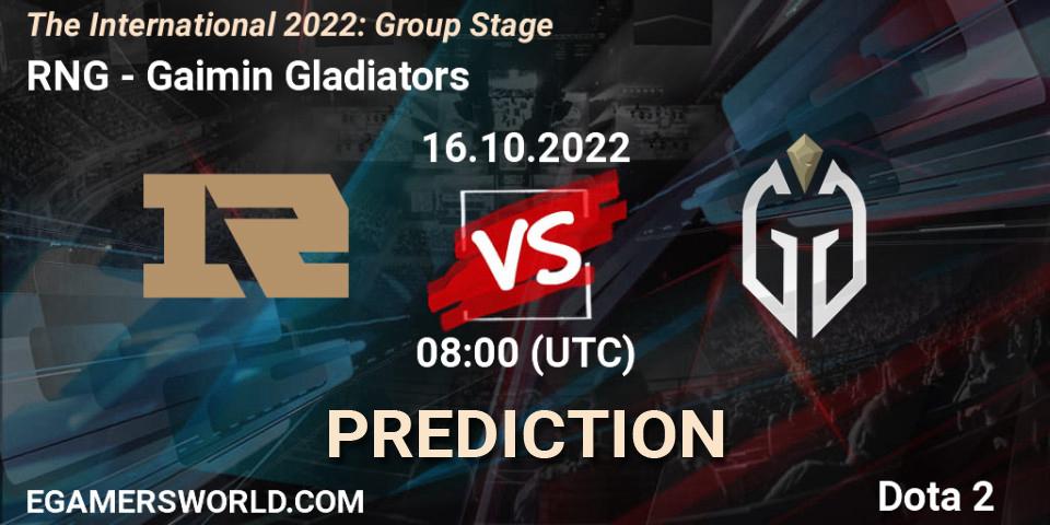 Pronósticos RNG - Gaimin Gladiators. 16.10.22. The International 2022: Group Stage - Dota 2