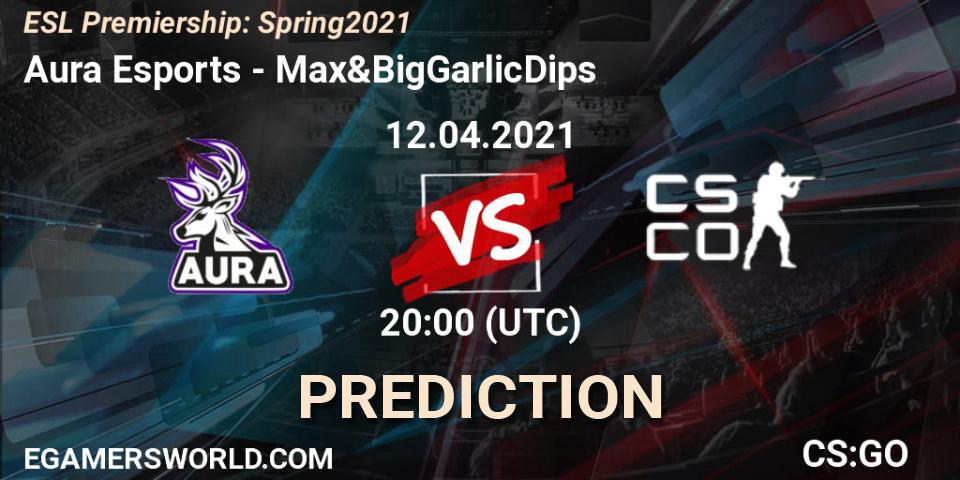 Pronósticos Aura Esports - Max&BigGarlicDips. 12.04.2021 at 19:00. ESL Premiership: Spring 2021 - Counter-Strike (CS2)