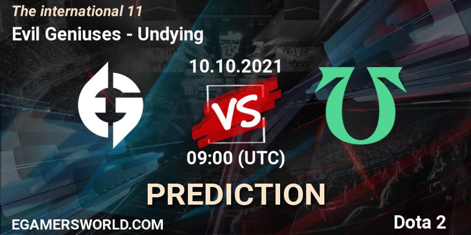 Pronósticos Evil Geniuses - Undying. 10.10.2021 at 09:55. The Internationa 2021 - Dota 2