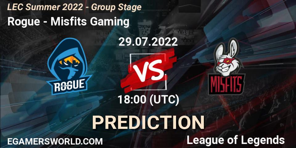 Pronósticos Rogue - Misfits Gaming. 29.07.22. LEC Summer 2022 - Group Stage - LoL