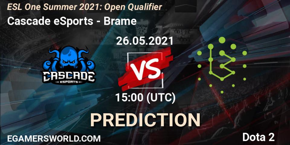 Pronósticos Cascade eSports - Brame. 26.05.2021 at 15:12. ESL One Summer 2021: Open Qualifier - Dota 2
