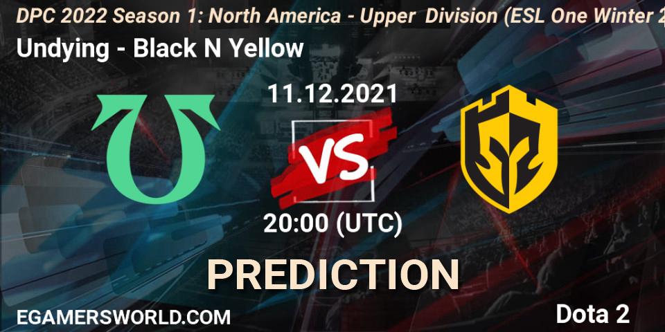 Pronósticos Undying - Black N Yellow. 11.12.2021 at 21:53. DPC 2022 Season 1: North America - Upper Division (ESL One Winter 2021) - Dota 2