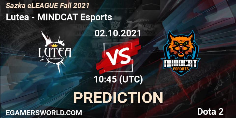 Pronósticos Lutea - MINDCAT Esports. 02.10.2021 at 10:45. Sazka eLEAGUE Fall 2021 - Dota 2