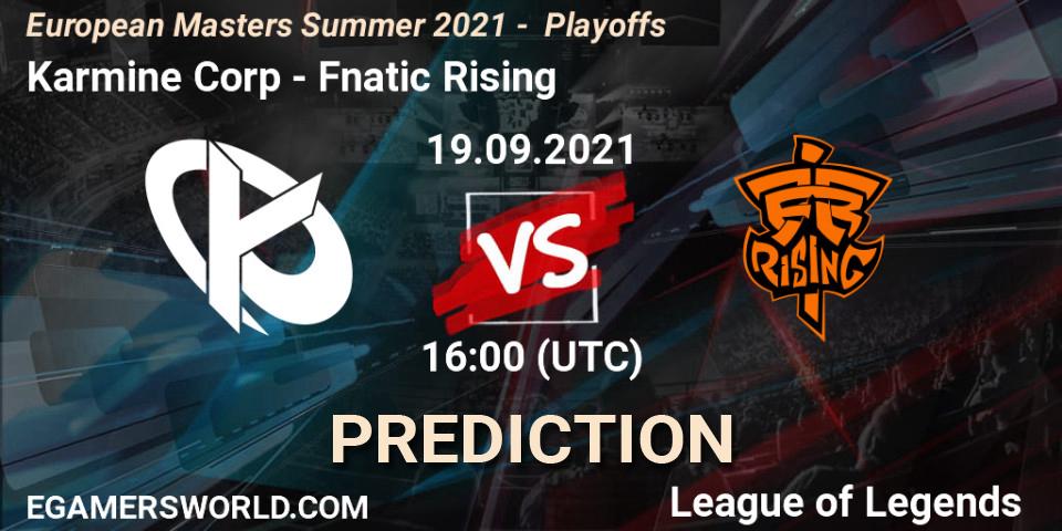 Pronósticos Karmine Corp - Fnatic Rising. 19.09.21. European Masters Summer 2021 - Playoffs - LoL