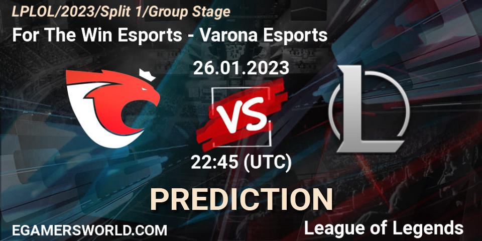 Pronósticos For The Win Esports - Varona Esports. 26.01.2023 at 22:45. LPLOL Split 1 2023 - Group Stage - LoL