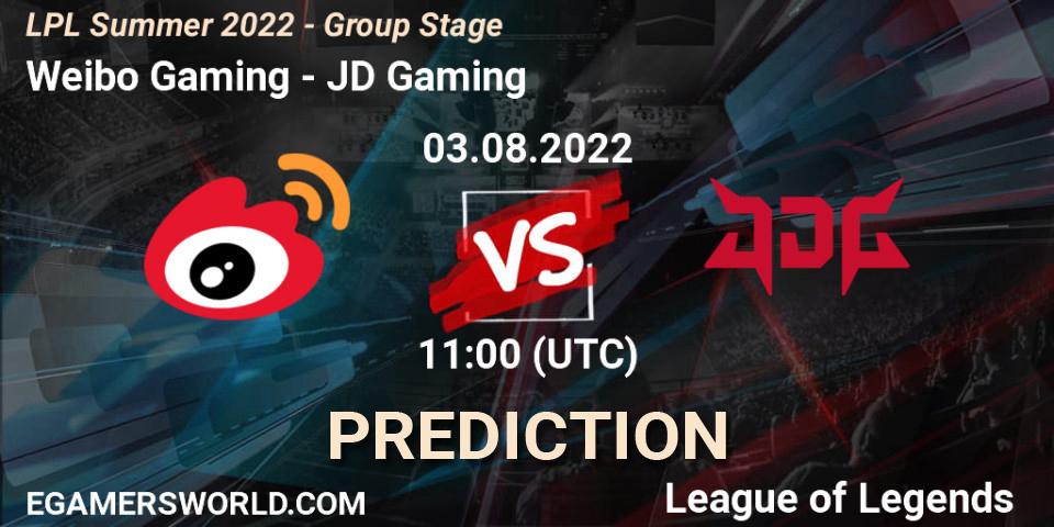 Pronósticos Weibo Gaming - JD Gaming. 03.08.2022 at 12:00. LPL Summer 2022 - Group Stage - LoL