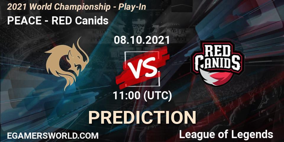 Pronósticos PEACE - RED Canids. 08.10.2021 at 16:10. 2021 World Championship - Play-In - LoL