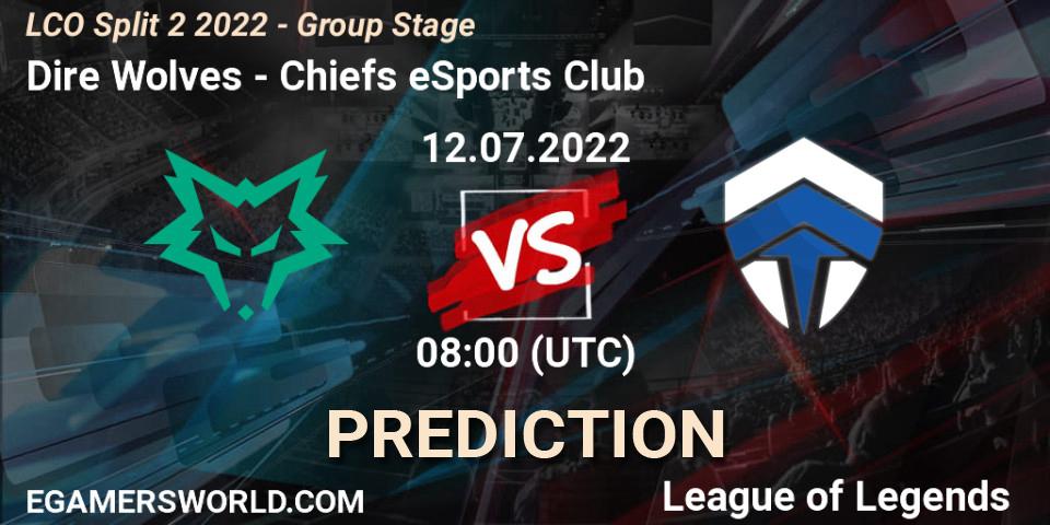 Pronósticos Dire Wolves - Chiefs eSports Club. 12.07.2022 at 08:00. LCO Split 2 2022 - Group Stage - LoL