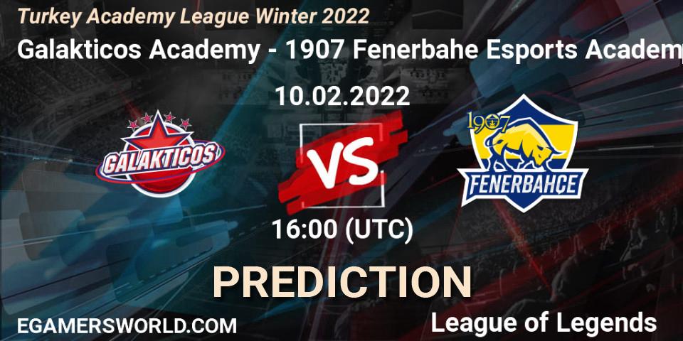 Pronósticos Galakticos Academy - 1907 Fenerbahçe Esports Academy. 10.02.2022 at 16:30. Turkey Academy League Winter 2022 - LoL