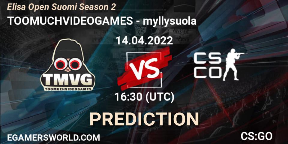 Pronósticos TOOMUCHVIDEOGAMES - myllysuola. 14.04.2022 at 16:30. Elisa Open Suomi Season 2 - Counter-Strike (CS2)