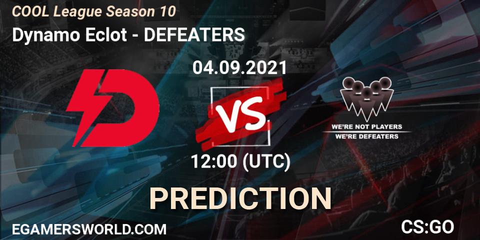 Pronósticos Dynamo Eclot - DEFEATERS. 04.09.2021 at 08:00. COOL League Season 10 - Counter-Strike (CS2)