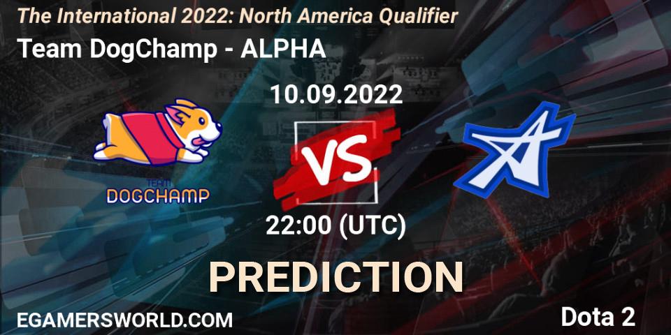 Pronósticos Team DogChamp - ALPHA. 10.09.2022 at 22:34. The International 2022: North America Qualifier - Dota 2