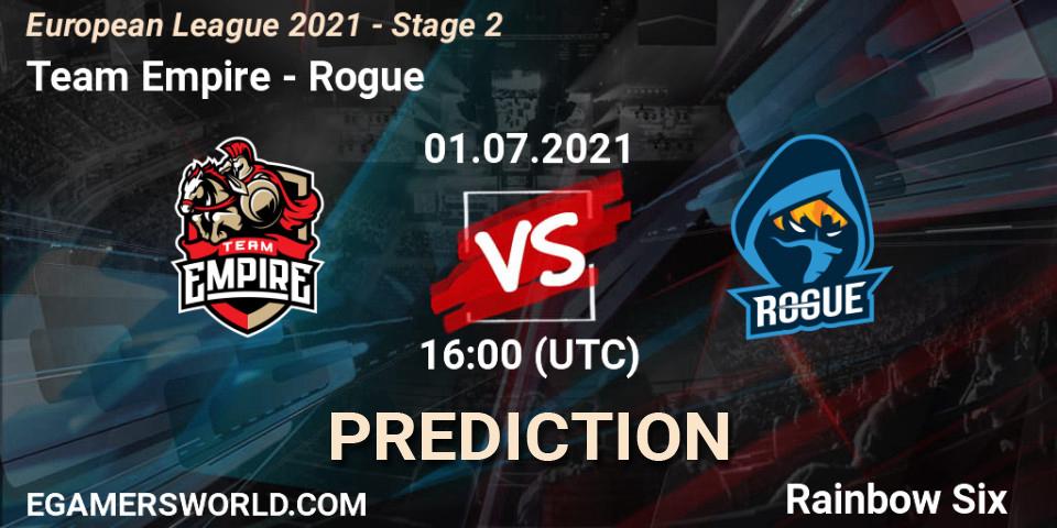 Pronósticos Team Empire - Rogue. 01.07.21. European League 2021 - Stage 2 - Rainbow Six