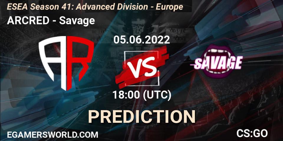 Pronósticos ARCRED - Savage. 05.06.2022 at 18:00. ESEA Season 41: Advanced Division - Europe - Counter-Strike (CS2)