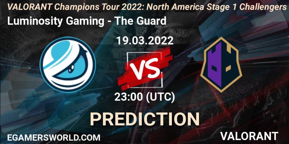 Pronósticos Luminosity Gaming - The Guard. 19.03.2022 at 23:00. VCT 2022: North America Stage 1 Challengers - VALORANT