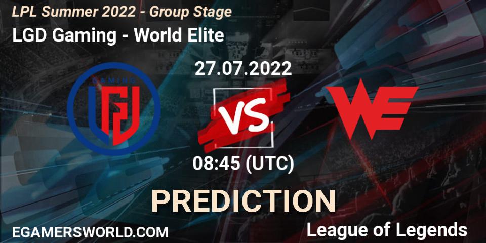 Pronósticos LGD Gaming - World Elite. 27.07.2022 at 09:00. LPL Summer 2022 - Group Stage - LoL