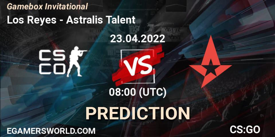 Pronósticos Los Reyes - Astralis Talent. 23.04.2022 at 10:00. Gamebox Invitational 2022 - Counter-Strike (CS2)
