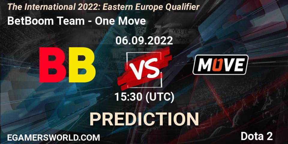 Pronósticos BetBoom Team - One Move. 06.09.2022 at 15:31. The International 2022: Eastern Europe Qualifier - Dota 2