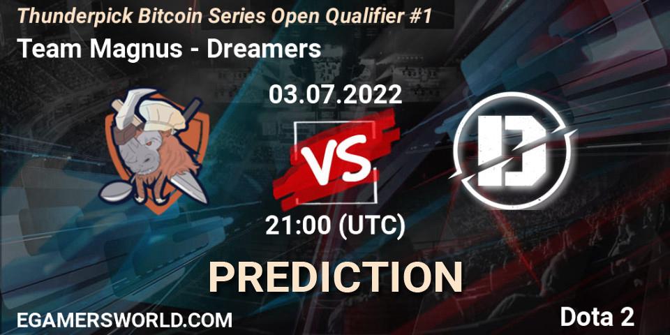 Pronósticos Team Magnus - Dreamers. 03.07.2022 at 21:06. Thunderpick Bitcoin Series Open Qualifier #1 - Dota 2