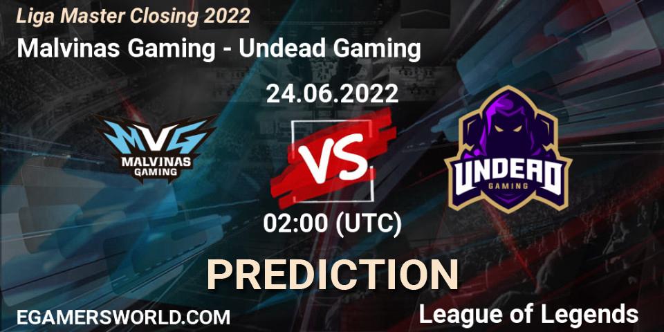 Pronósticos Malvinas Gaming - Undead Gaming. 24.06.22. Liga Master Closing 2022 - LoL