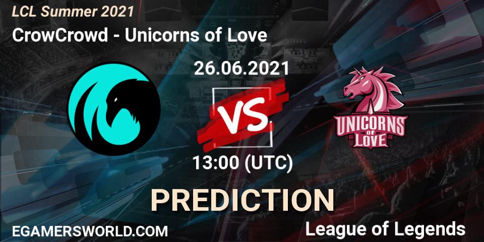 Pronósticos CrowCrowd - Unicorns of Love. 26.06.2021 at 13:00. LCL Summer 2021 - LoL