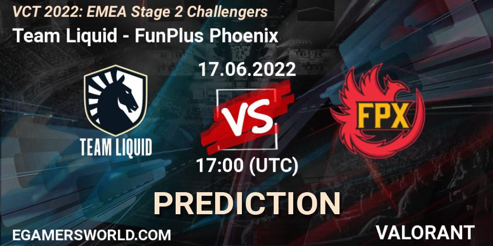 Pronósticos Team Liquid - FunPlus Phoenix. 17.06.2022 at 16:45. VCT 2022: EMEA Stage 2 Challengers - VALORANT