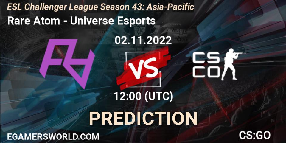 Pronósticos Rare Atom - Universe Esports. 02.11.2022 at 12:00. ESL Challenger League Season 43: Asia-Pacific - Counter-Strike (CS2)