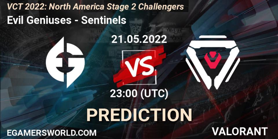 Pronósticos Evil Geniuses - Sentinels. 21.05.2022 at 22:45. VCT 2022: North America Stage 2 Challengers - VALORANT