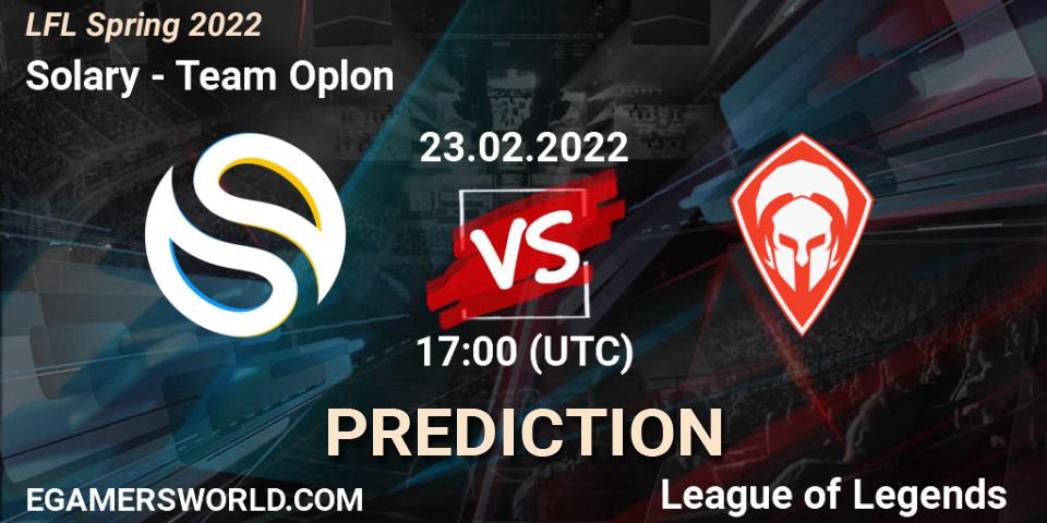 Pronósticos Solary - Team Oplon. 23.02.2022 at 17:00. LFL Spring 2022 - LoL