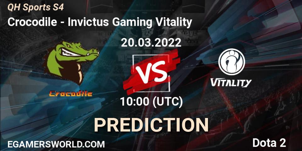 Pronósticos Crocodile - Invictus Gaming Vitality. 20.03.2022 at 08:28. QH Sports S4 - Dota 2