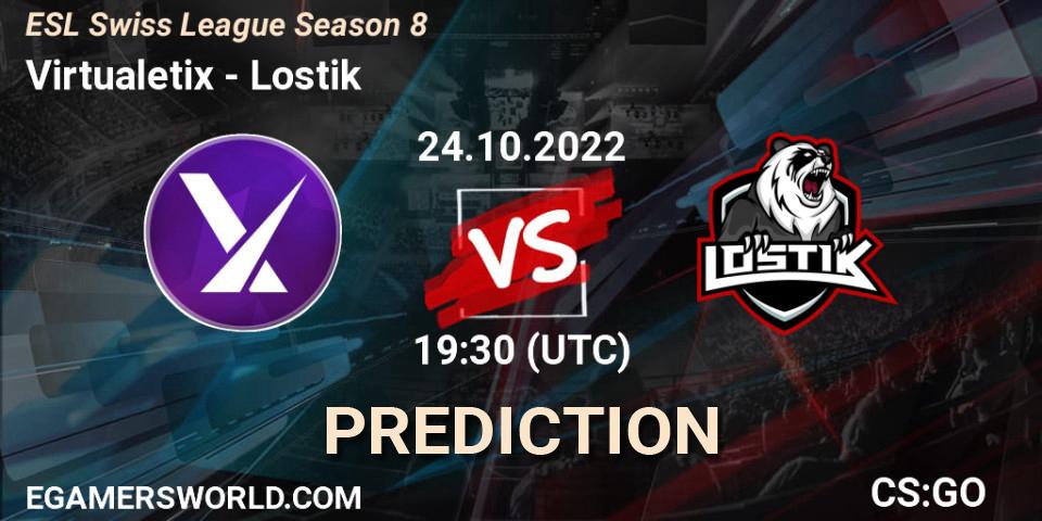 Pronósticos Virtualetix - Lostik. 24.10.2022 at 19:30. ESL Swiss League Season 8 - Counter-Strike (CS2)