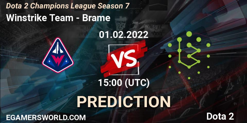 Pronósticos Winstrike Team - Brame. 01.02.2022 at 15:29. Dota 2 Champions League 2022 Season 7 - Dota 2